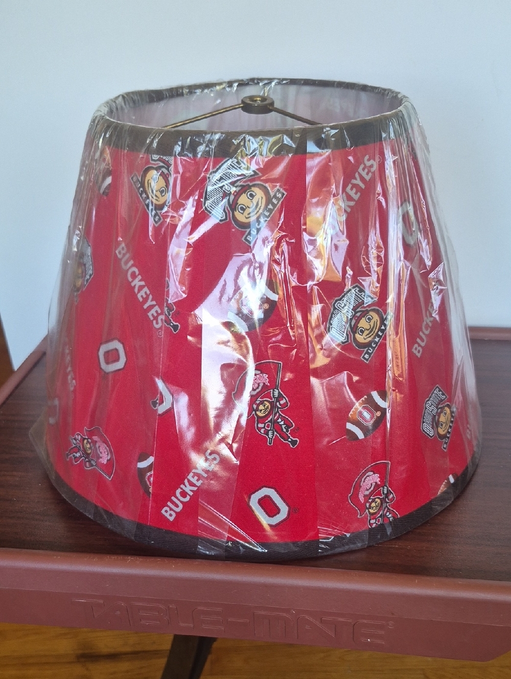 Ohio State Buckeyes Red  Cloth Lamp Shade Preowned Still Plastic Good Condition.